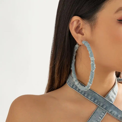 Denim Geometric Hoops