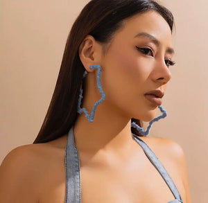 Denim Geometric Hoops