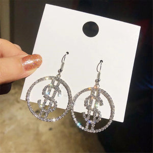 Rhinestone Dollar Sign Dangle Earrings