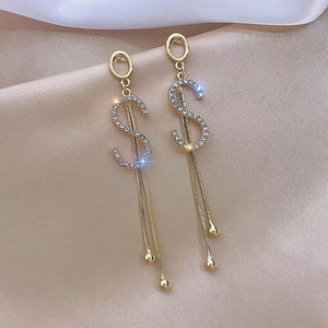 Rhinestone Dollar Sign Dangle Earrings