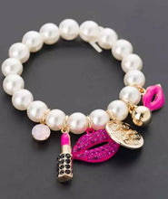 Load image into Gallery viewer, Chain Pearls Bracelets &amp; Rhinestone Red Lips